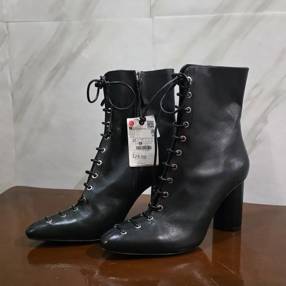Zara heels black leather boots size 37